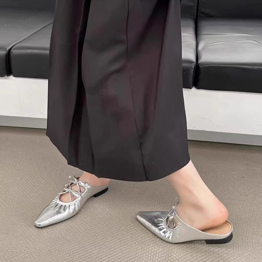 超軟Q抓皺尖頭穆勒鞋 女生低跟休閒鞋 綁帶平底鞋 柔軟舒適半拖鞋 學生樂福鞋 韓版百搭鞋 軟底防滑尖頭鞋 懶人鞋6588-細節圖11