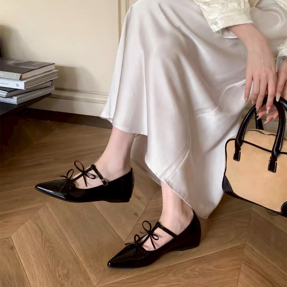 法式綁帶尖頭瑪莉珍鞋 漆皮低跟平底鞋 小香風氣質款 甜美復古女鞋 軟Q好走 約會通勤 百搭單鞋 5938-細節圖2