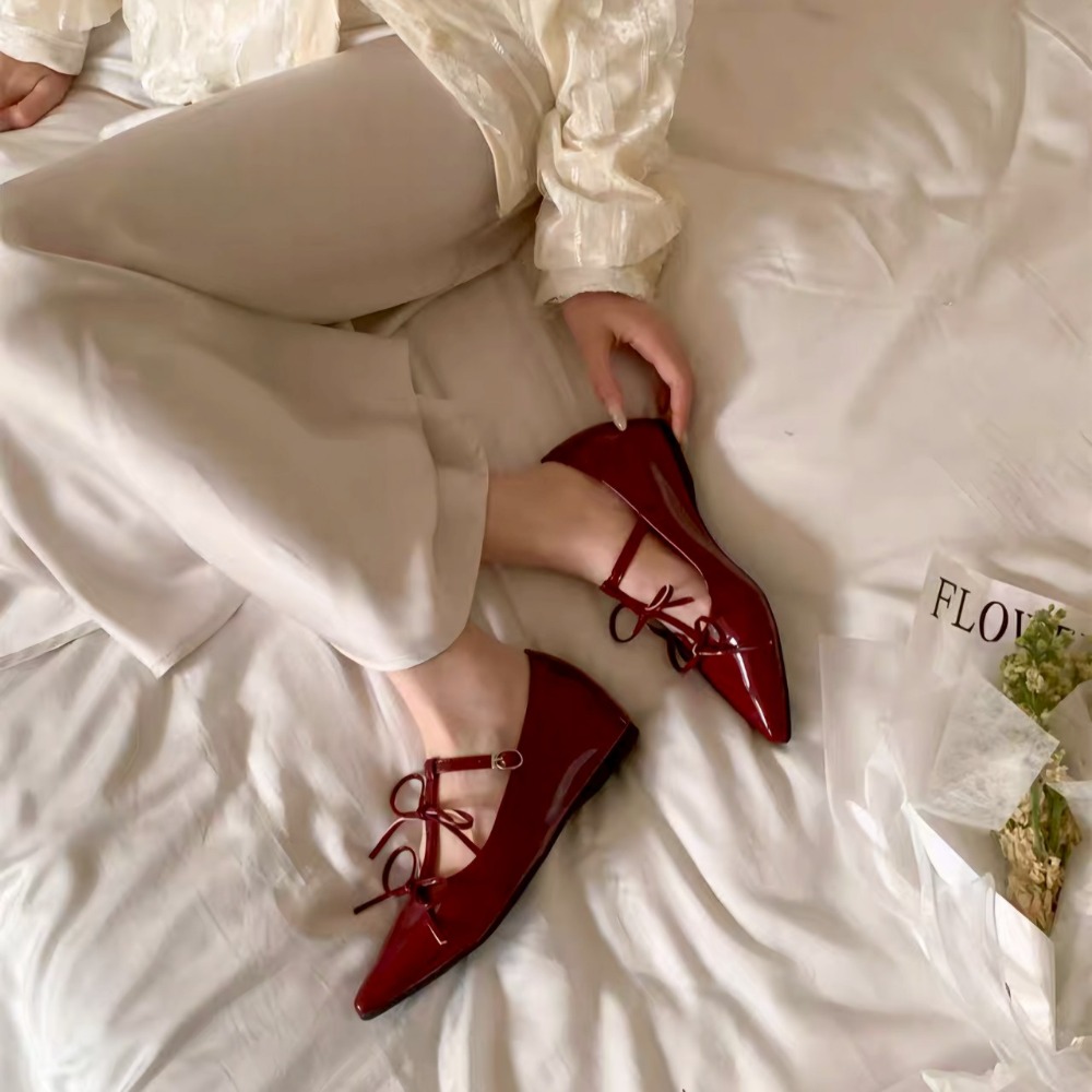 法式綁帶尖頭瑪莉珍鞋 漆皮低跟平底鞋 小香風氣質款 甜美復古女鞋 軟Q好走 約會通勤 百搭單鞋 5938-細節圖9