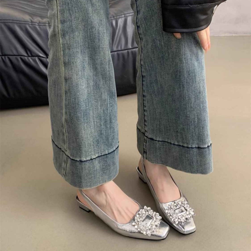 氣質閃鑽低跟涼鞋 方頭水鑽瑪麗珍鞋 小香風拖鞋 通勤宴會婚禮百搭 女神穿搭鞋 推薦超舒適 9539A-細節圖6