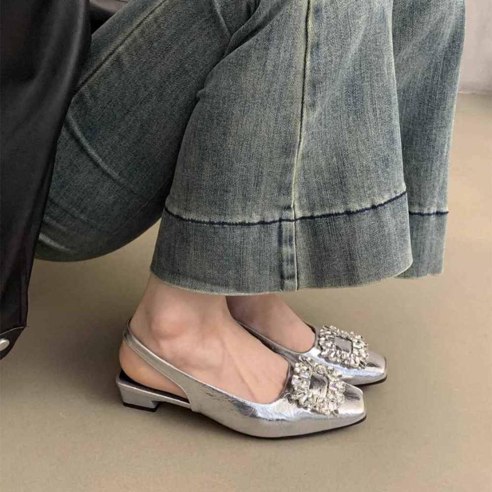 氣質閃鑽低跟涼鞋 方頭水鑽瑪麗珍鞋 小香風拖鞋 通勤宴會婚禮百搭 女神穿搭鞋 推薦超舒適 9539A-細節圖8