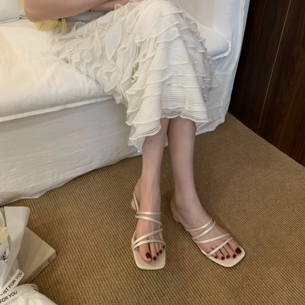 韓國東大門 韓系細帶涼拖鞋 仙女風低跟鞋 超軟Q好穿拖鞋 金屬銀色 時尚方頭鞋 氣質一字涼鞋 女生涼拖鞋 G5026-細節圖7