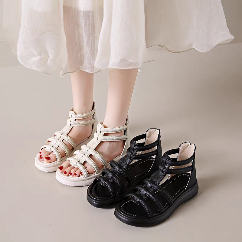 韓系羅馬涼鞋 軟Q舒適厚底涼鞋 百搭復古魔鬼氈女鞋 仙女風學生涼鞋 休閒平底鞋 兩色可選 G8104-細節圖2