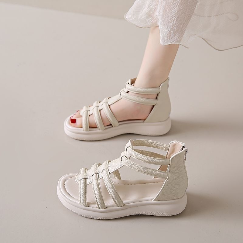 韓系羅馬涼鞋 軟Q舒適厚底涼鞋 百搭復古魔鬼氈女鞋 仙女風學生涼鞋 休閒平底鞋 兩色可選 G8104-細節圖4