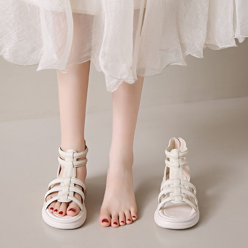 韓系羅馬涼鞋 軟Q舒適厚底涼鞋 百搭復古魔鬼氈女鞋 仙女風學生涼鞋 休閒平底鞋 兩色可選 G8104-細節圖5