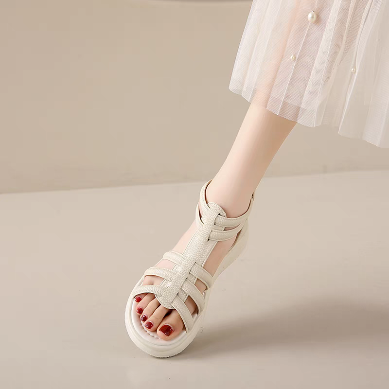 韓系羅馬涼鞋 軟Q舒適厚底涼鞋 百搭復古魔鬼氈女鞋 仙女風學生涼鞋 休閒平底鞋 兩色可選 G8104-細節圖7