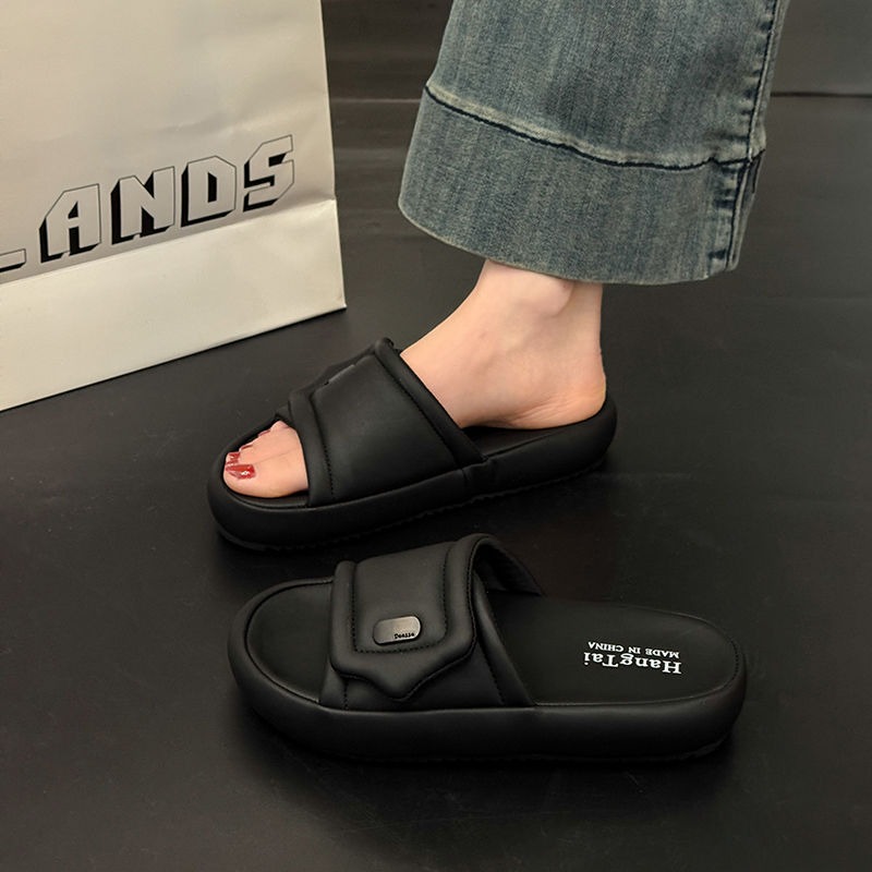 大尺碼36-42 魔鬼氈拖鞋 韓版增高厚底涼拖鞋 百搭懶人居家室外拖鞋 軟底止滑舒適情侶拖鞋 8001-細節圖3