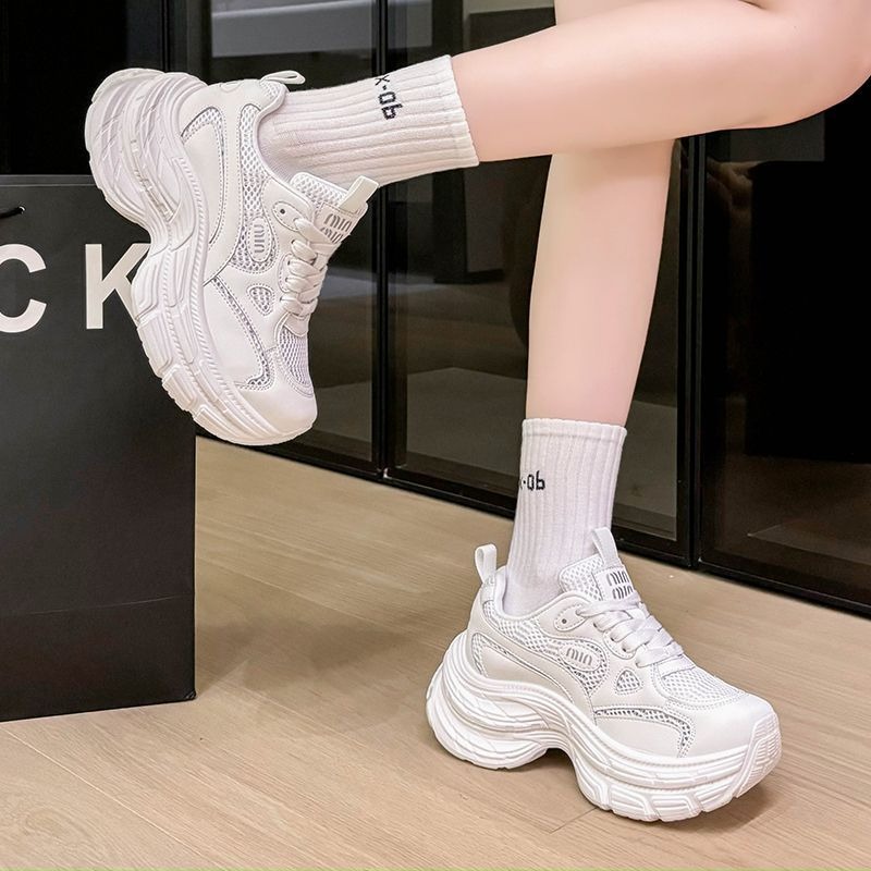 2025新款厚底增高老爹鞋 韓版休閒運動鞋 百搭小白鞋 學生顯瘦透氣跑步鞋 女鞋舒適氣墊鞋 M56-細節圖3