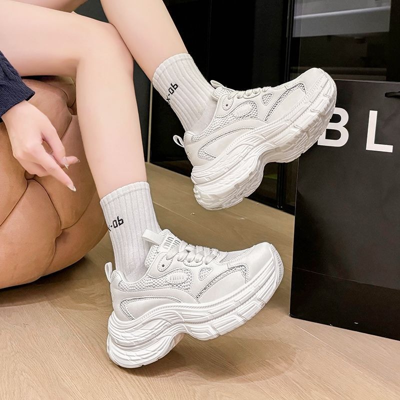 2025新款厚底增高老爹鞋 韓版休閒運動鞋 百搭小白鞋 學生顯瘦透氣跑步鞋 女鞋舒適氣墊鞋 M56-細節圖4