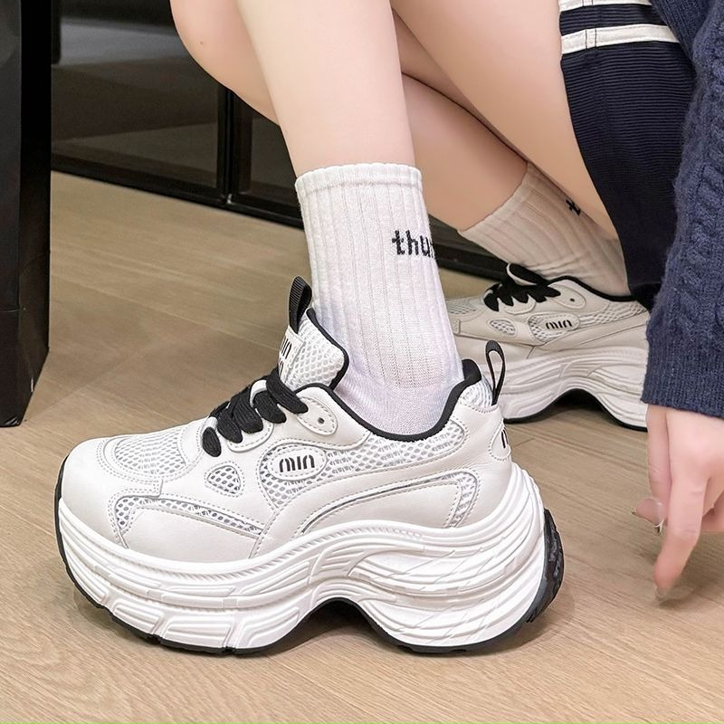2025新款厚底增高老爹鞋 韓版休閒運動鞋 百搭小白鞋 學生顯瘦透氣跑步鞋 女鞋舒適氣墊鞋 M56-細節圖7