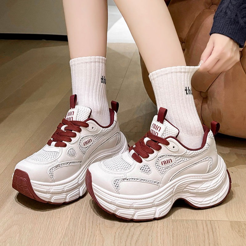 2025新款厚底增高老爹鞋 韓版休閒運動鞋 百搭小白鞋 學生顯瘦透氣跑步鞋 女鞋舒適氣墊鞋 M56-細節圖10