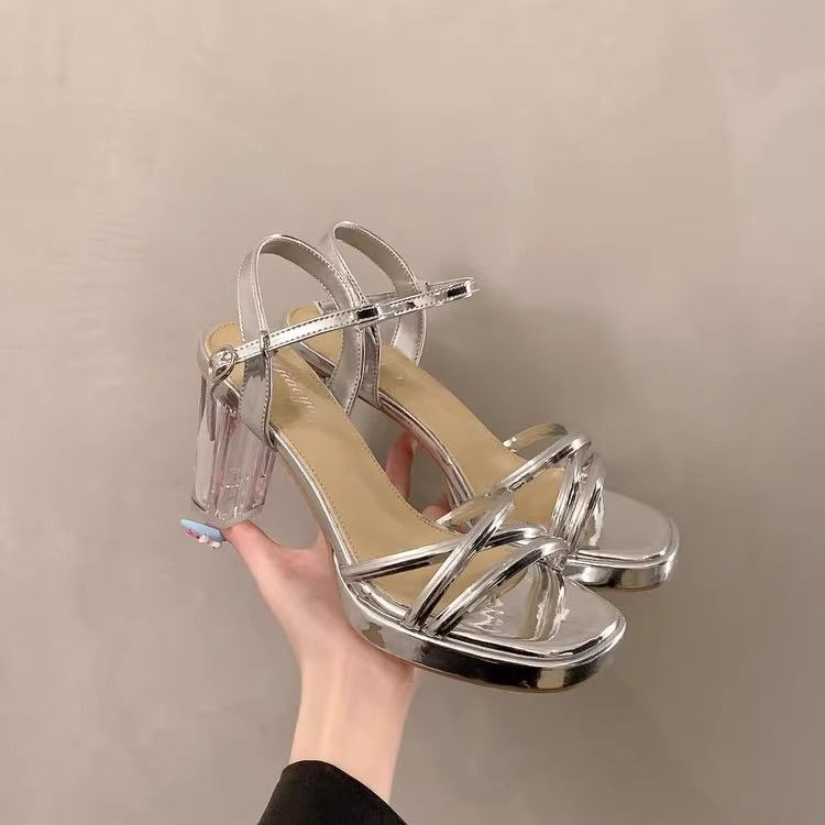 透明粗跟涼鞋 方頭羅馬高跟鞋 韓版簡約交叉帶女鞋 時尚氣質百搭水晶鞋 約會宴會仙女鞋 休閒通勤鞋 T-2-規格圖10