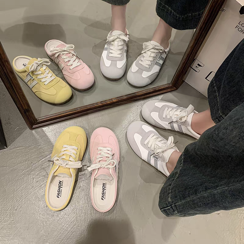 復古半拖小白鞋 韓版休閒運動鞋 百搭學院風懶人鞋 厚底增高顯瘦女鞋 透氣舒適帆布鞋 約會通勤老爹鞋 626A-細節圖2