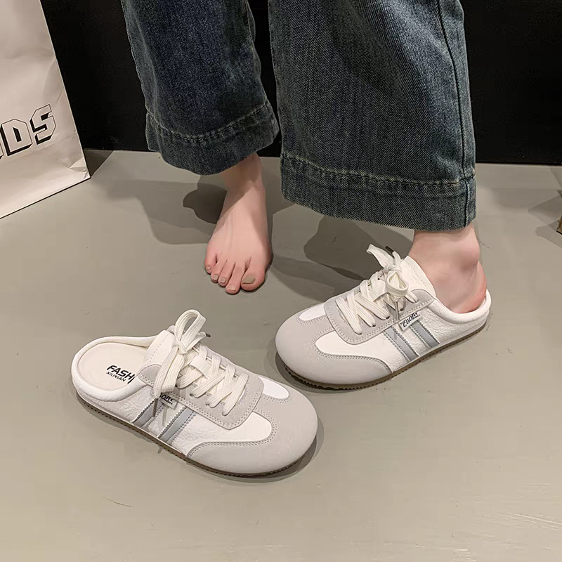 復古半拖小白鞋 韓版休閒運動鞋 百搭學院風懶人鞋 厚底增高顯瘦女鞋 透氣舒適帆布鞋 約會通勤老爹鞋 626A-細節圖9