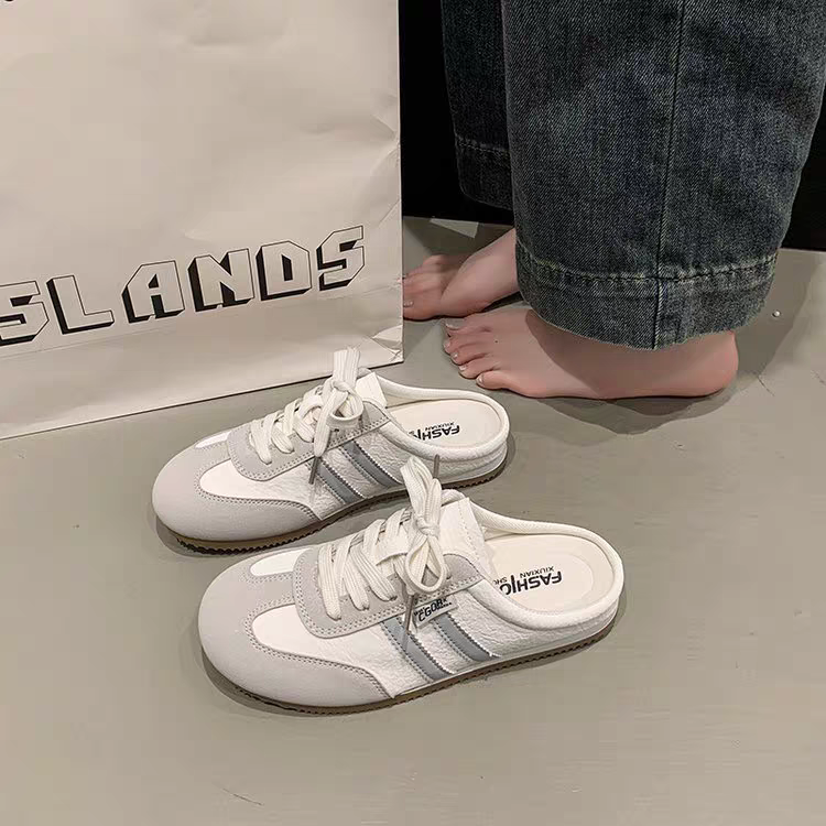 復古半拖小白鞋 韓版休閒運動鞋 百搭學院風懶人鞋 厚底增高顯瘦女鞋 透氣舒適帆布鞋 約會通勤老爹鞋 626A-細節圖10