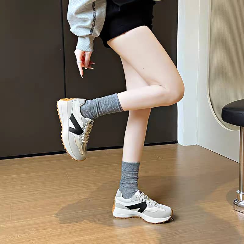 復古拼色厚底運動鞋 韓版百搭休閒女鞋 增高顯瘦小白鞋 學院風跑步鞋 透氣舒適懶人穿搭通勤鞋 JCA06-細節圖2