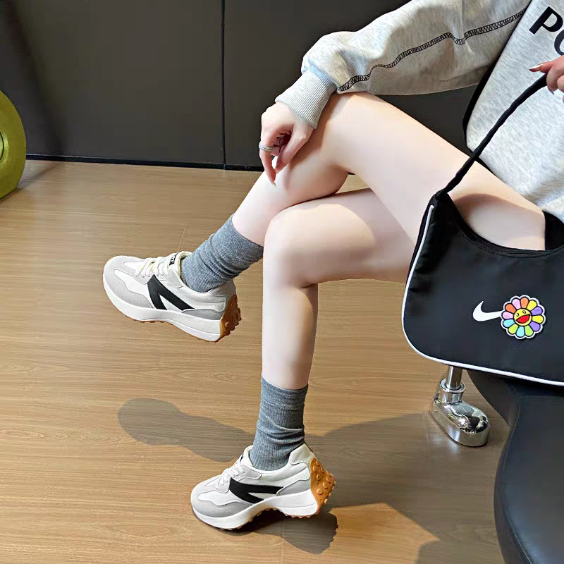 復古拼色厚底運動鞋 韓版百搭休閒女鞋 增高顯瘦小白鞋 學院風跑步鞋 透氣舒適懶人穿搭通勤鞋 JCA06-細節圖3