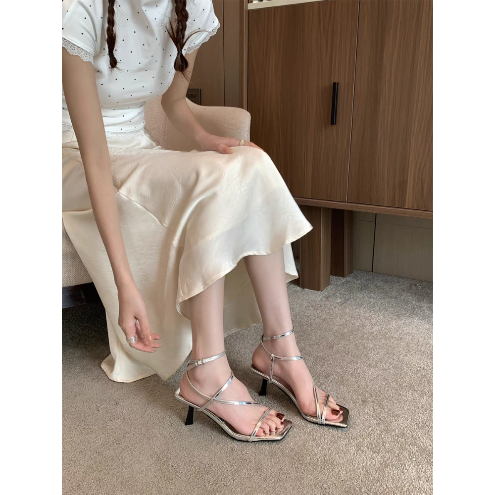 推薦款♥️細帶中跟涼鞋 韓系極簡風高跟女鞋 百搭氣質穿搭 約會通勤顯瘦款 透明款宴會高跟鞋必備 G3690-細節圖8