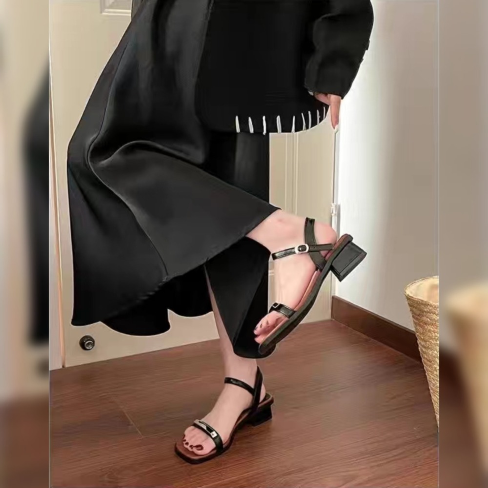 韓版 簡約 方頭 涼鞋 交叉 細帶 低跟 平底 夏季 新款 休閒 百搭 真皮感 防滑 軟底 露趾 海邊度假 G3578-細節圖2