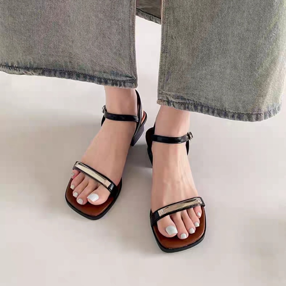 韓版 簡約 方頭 涼鞋 交叉 細帶 低跟 平底 夏季 新款 休閒 百搭 真皮感 防滑 軟底 露趾 海邊度假 G3578-細節圖3