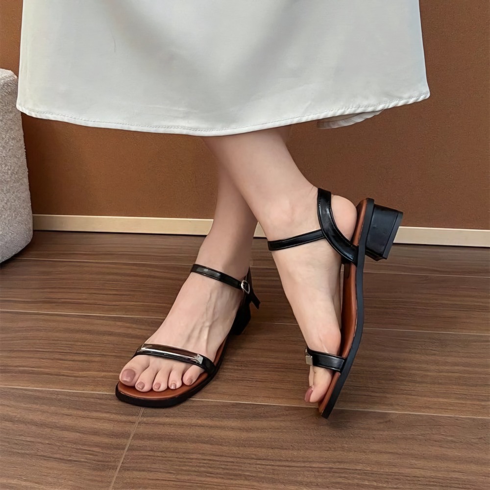 韓版 簡約 方頭 涼鞋 交叉 細帶 低跟 平底 夏季 新款 休閒 百搭 真皮感 防滑 軟底 露趾 海邊度假 G3578-細節圖4