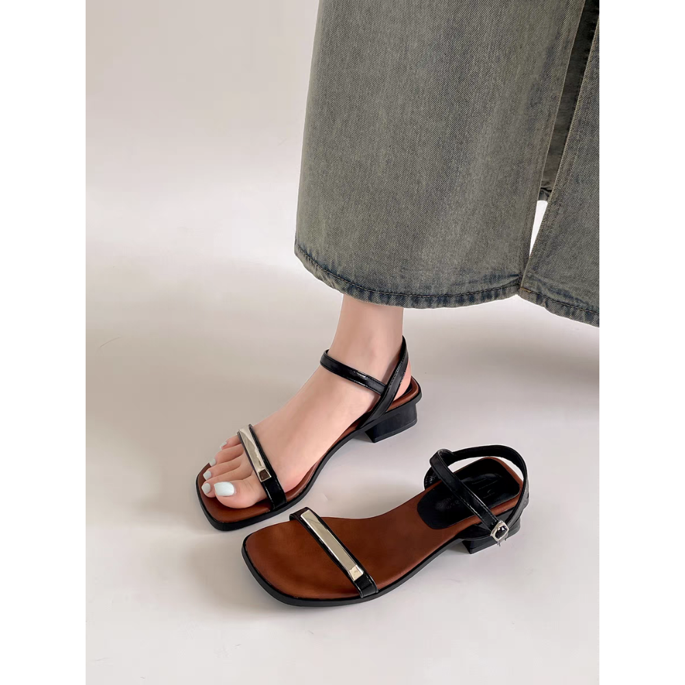 韓版 簡約 方頭 涼鞋 交叉 細帶 低跟 平底 夏季 新款 休閒 百搭 真皮感 防滑 軟底 露趾 海邊度假 G3578-細節圖5