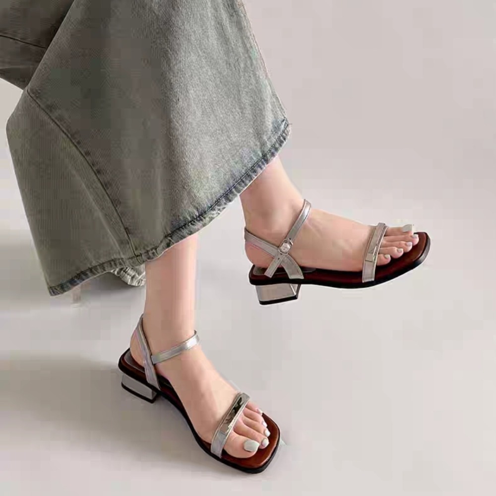 韓版 簡約 方頭 涼鞋 交叉 細帶 低跟 平底 夏季 新款 休閒 百搭 真皮感 防滑 軟底 露趾 海邊度假 G3578-細節圖8