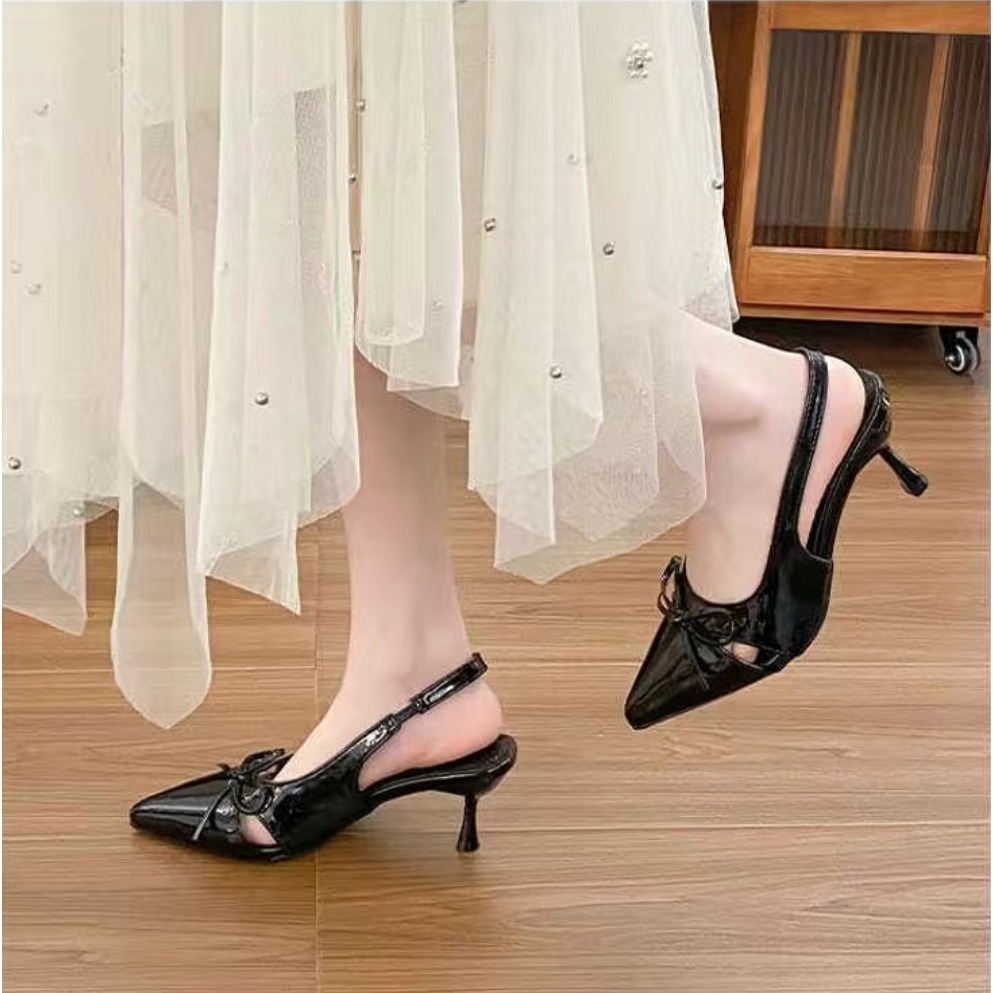 尖頭高跟鞋 蝴蝶結鞋 瑪莉珍 女鞋 小貓跟 涼鞋女 金屬色女鞋 亮面高跟鞋 法式穿搭 通勤鞋 約會鞋 拉帶涼鞋G2468-細節圖2