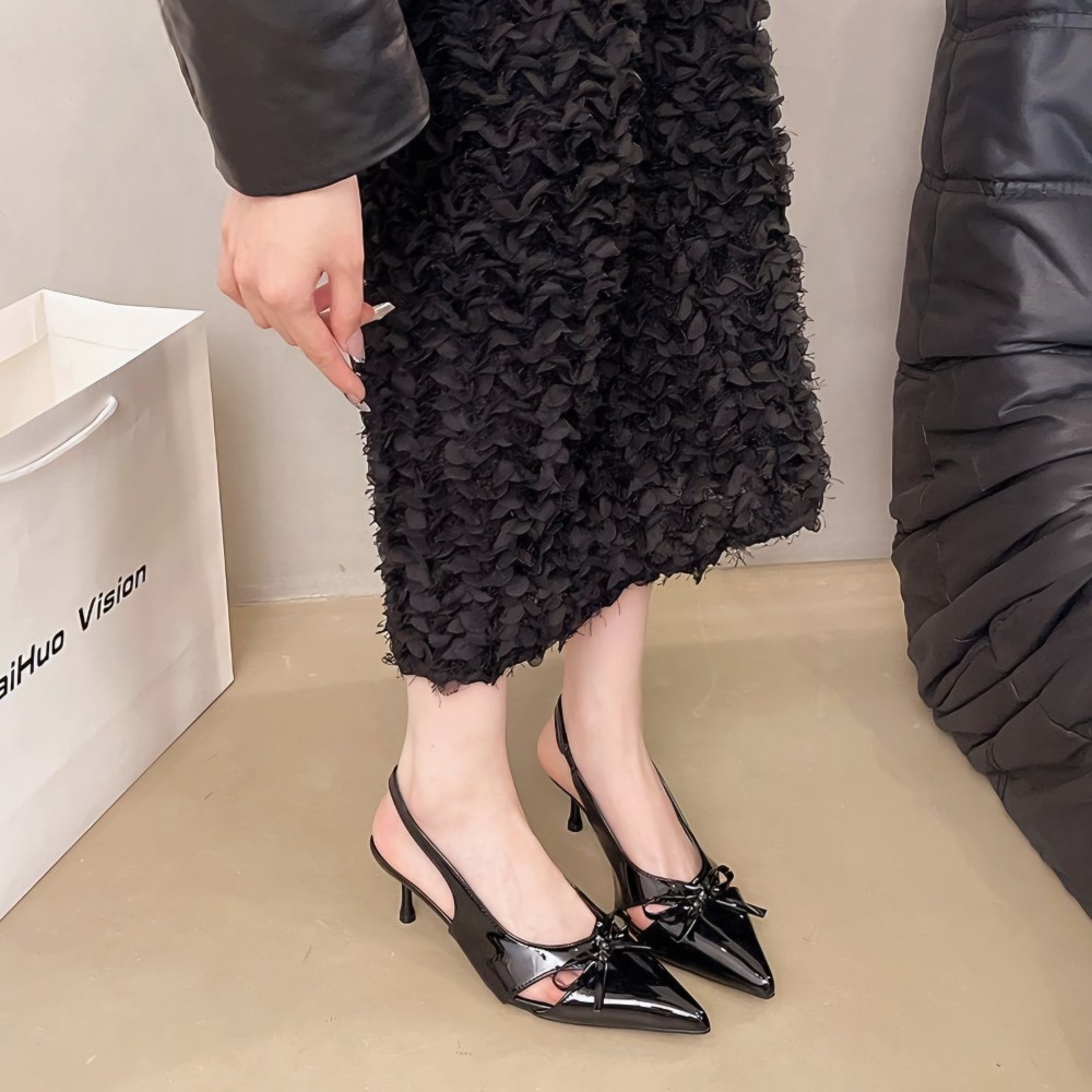 尖頭高跟鞋 蝴蝶結鞋 瑪莉珍 女鞋 小貓跟 涼鞋女 金屬色女鞋 亮面高跟鞋 法式穿搭 通勤鞋 約會鞋 拉帶涼鞋G2468-細節圖6