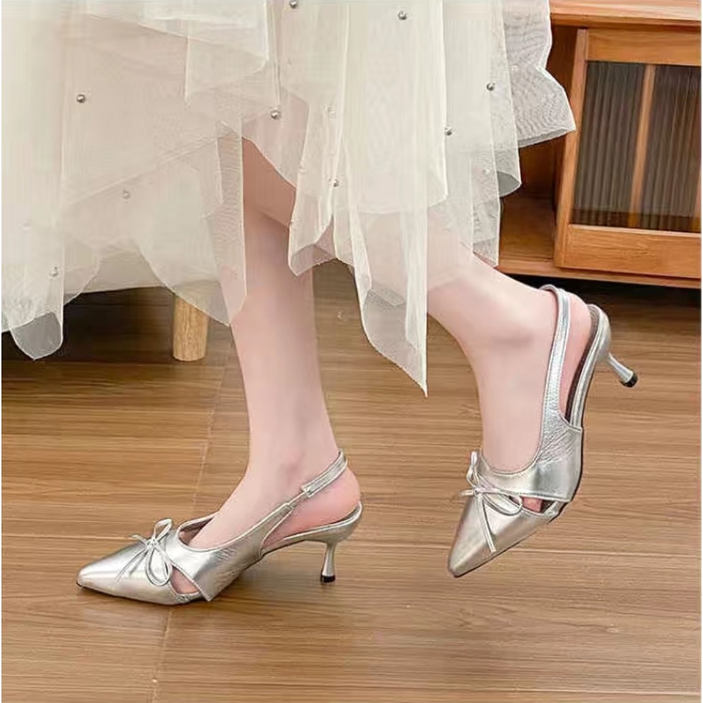 尖頭高跟鞋 蝴蝶結鞋 瑪莉珍 女鞋 小貓跟 涼鞋女 金屬色女鞋 亮面高跟鞋 法式穿搭 通勤鞋 約會鞋 拉帶涼鞋G2468-細節圖8