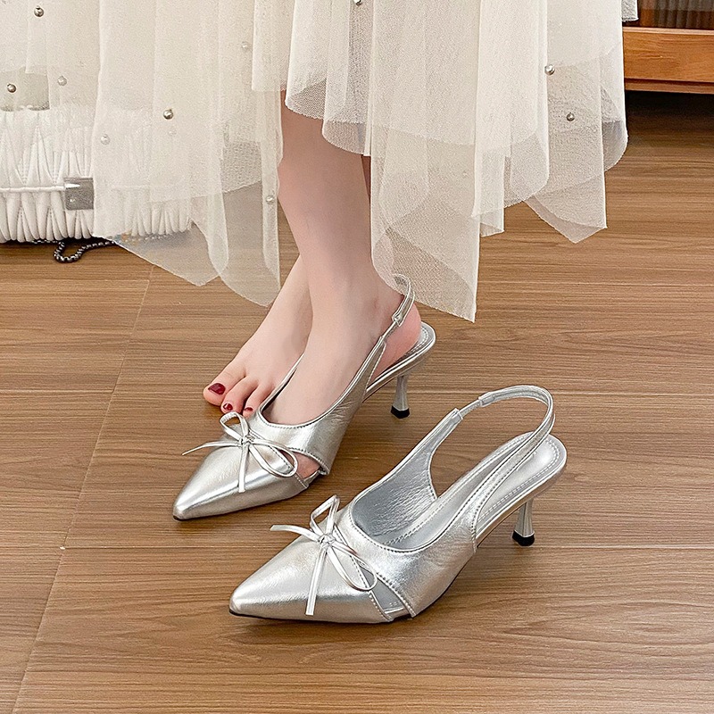 尖頭高跟鞋 蝴蝶結鞋 瑪莉珍 女鞋 小貓跟 涼鞋女 金屬色女鞋 亮面高跟鞋 法式穿搭 通勤鞋 約會鞋 拉帶涼鞋G2468-細節圖9