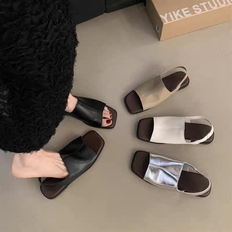 韓國東大門 質感素面一字寬帶平底露趾涼鞋 平底鞋 室內拖 家居拖 羅馬鞋 平底拖鞋 防滑拖鞋 海灘拖 輕便拖 G6366-細節圖2