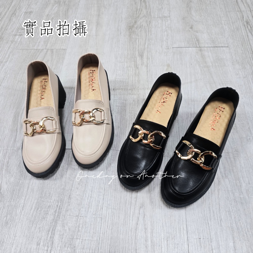 學院金屬鏈條釦樂福小皮鞋 厚底大粗跟 方頭紳士鞋 復古英倫風 包鞋 厚底鞋 鬆糕底 增高底 紳士鞋 小皮鞋 8063-細節圖2