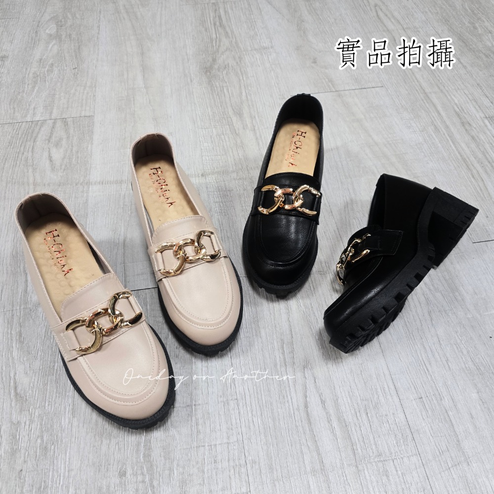 學院金屬鏈條釦樂福小皮鞋 厚底大粗跟 方頭紳士鞋 復古英倫風 包鞋 厚底鞋 鬆糕底 增高底 紳士鞋 小皮鞋 8063-細節圖3