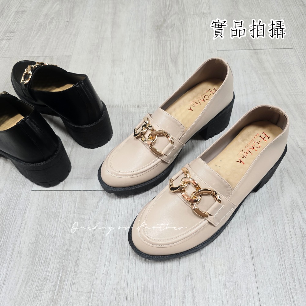 學院金屬鏈條釦樂福小皮鞋 厚底大粗跟 方頭紳士鞋 復古英倫風 包鞋 厚底鞋 鬆糕底 增高底 紳士鞋 小皮鞋 8063-細節圖4