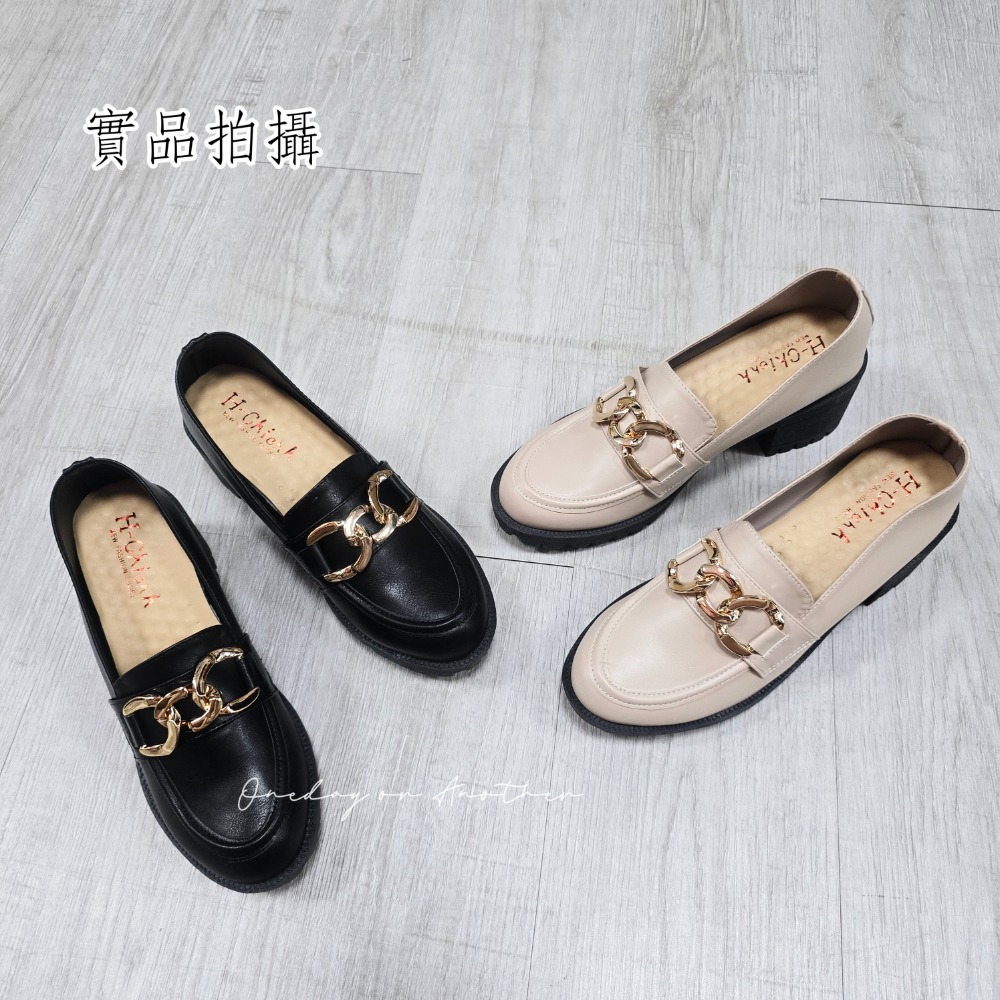 學院金屬鏈條釦樂福小皮鞋 厚底大粗跟 方頭紳士鞋 復古英倫風 包鞋 厚底鞋 鬆糕底 增高底 紳士鞋 小皮鞋 8063-細節圖5