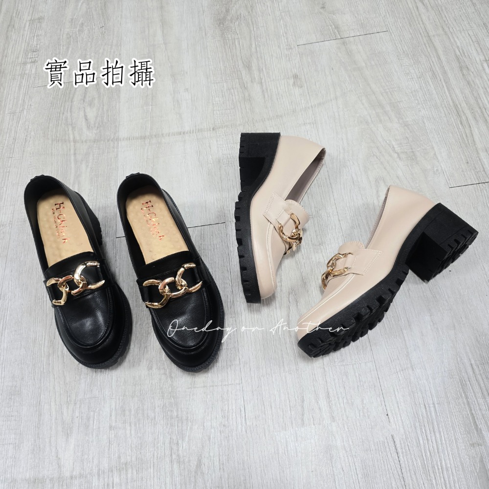 學院金屬鏈條釦樂福小皮鞋 厚底大粗跟 方頭紳士鞋 復古英倫風 包鞋 厚底鞋 鬆糕底 增高底 紳士鞋 小皮鞋 8063-細節圖6