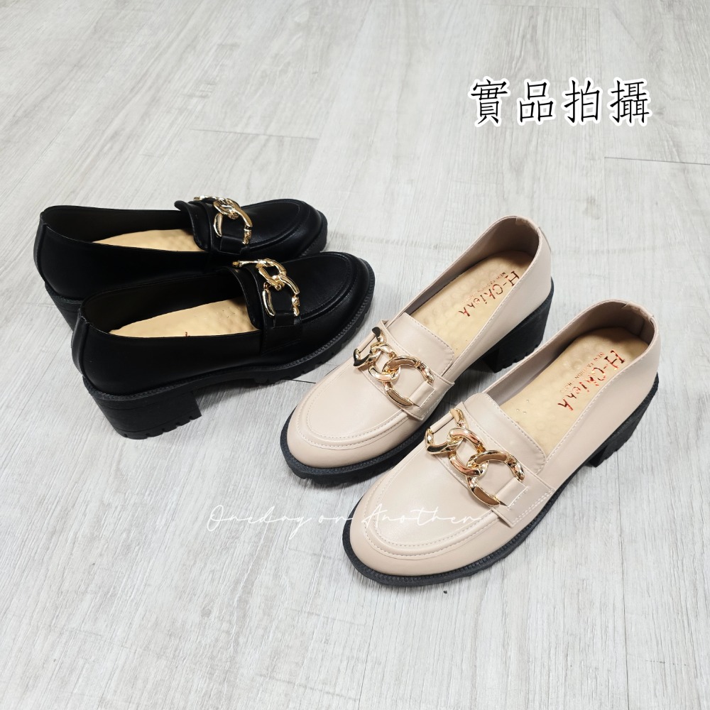 學院金屬鏈條釦樂福小皮鞋 厚底大粗跟 方頭紳士鞋 復古英倫風 包鞋 厚底鞋 鬆糕底 增高底 紳士鞋 小皮鞋 8063-細節圖7