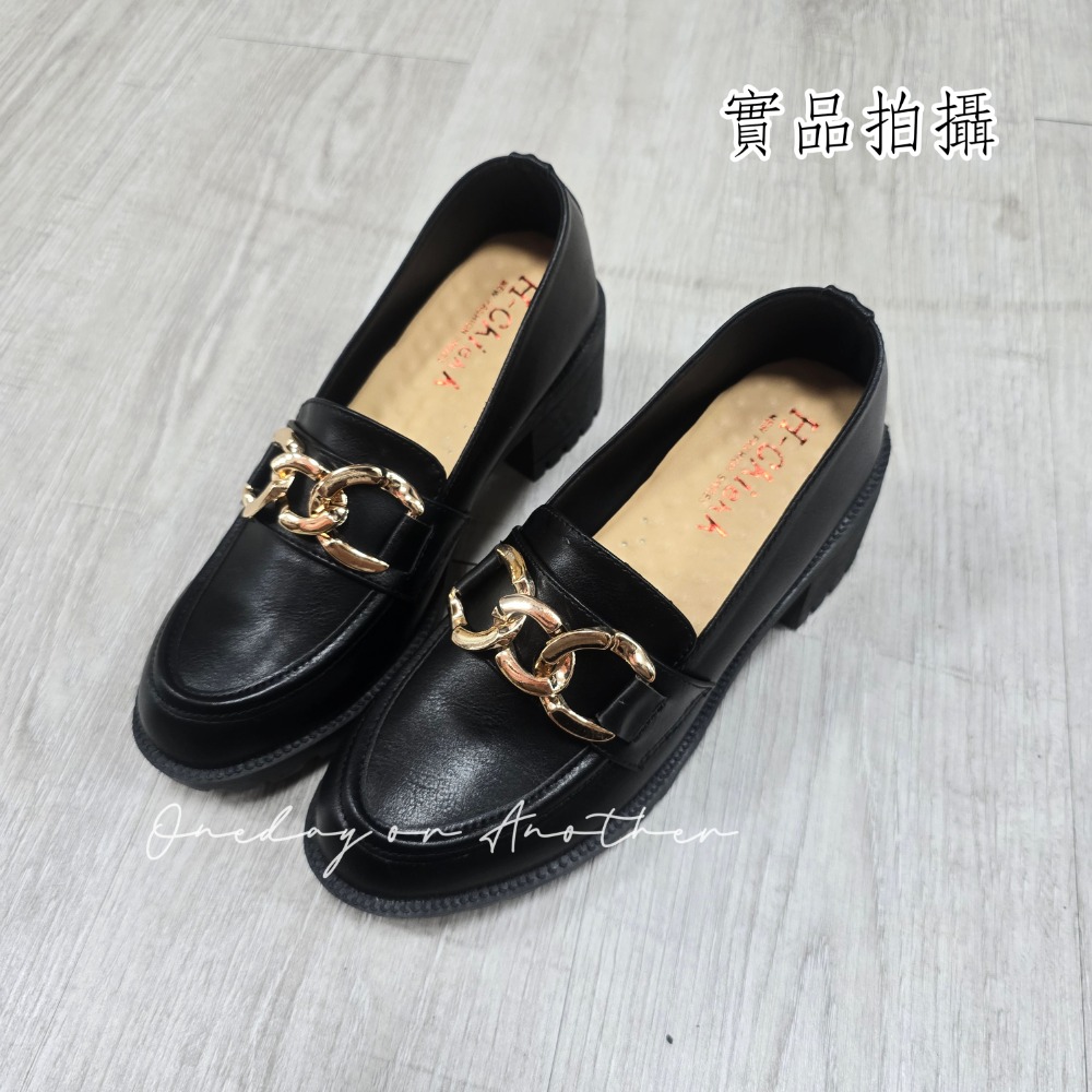 學院金屬鏈條釦樂福小皮鞋 厚底大粗跟 方頭紳士鞋 復古英倫風 包鞋 厚底鞋 鬆糕底 增高底 紳士鞋 小皮鞋 8063-規格圖7