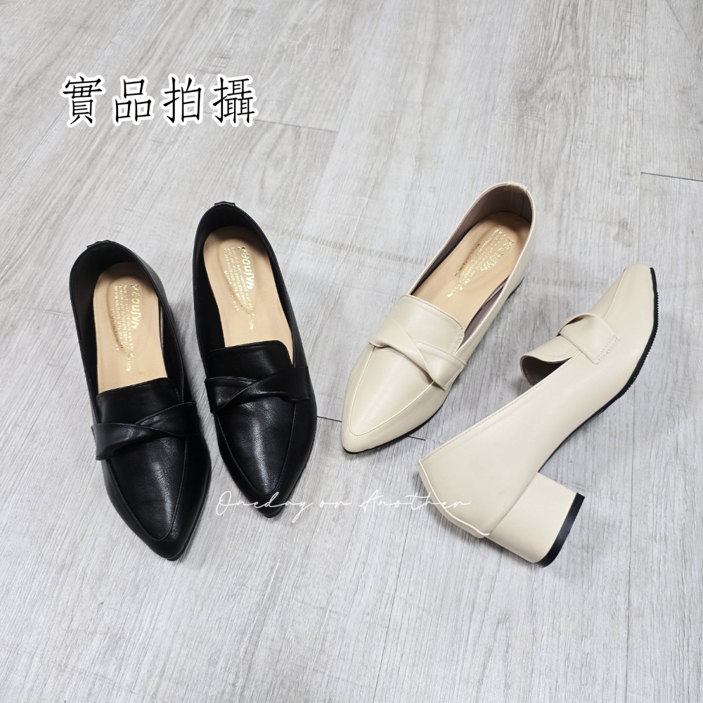 MIT皮革拼接一字帶翻褶尖頭低跟包鞋 軟底低跟尖頭鞋 樂福鞋 包鞋 OL上班鞋 面試鞋 尖頭鞋 低跟鞋 跟鞋 7136-細節圖2