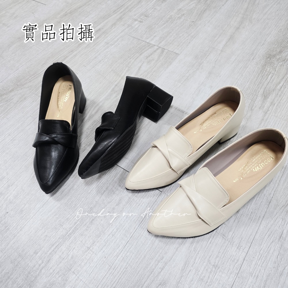 MIT皮革拼接一字帶翻褶尖頭低跟包鞋 軟底低跟尖頭鞋 樂福鞋 包鞋 OL上班鞋 面試鞋 尖頭鞋 低跟鞋 跟鞋 7136-細節圖3