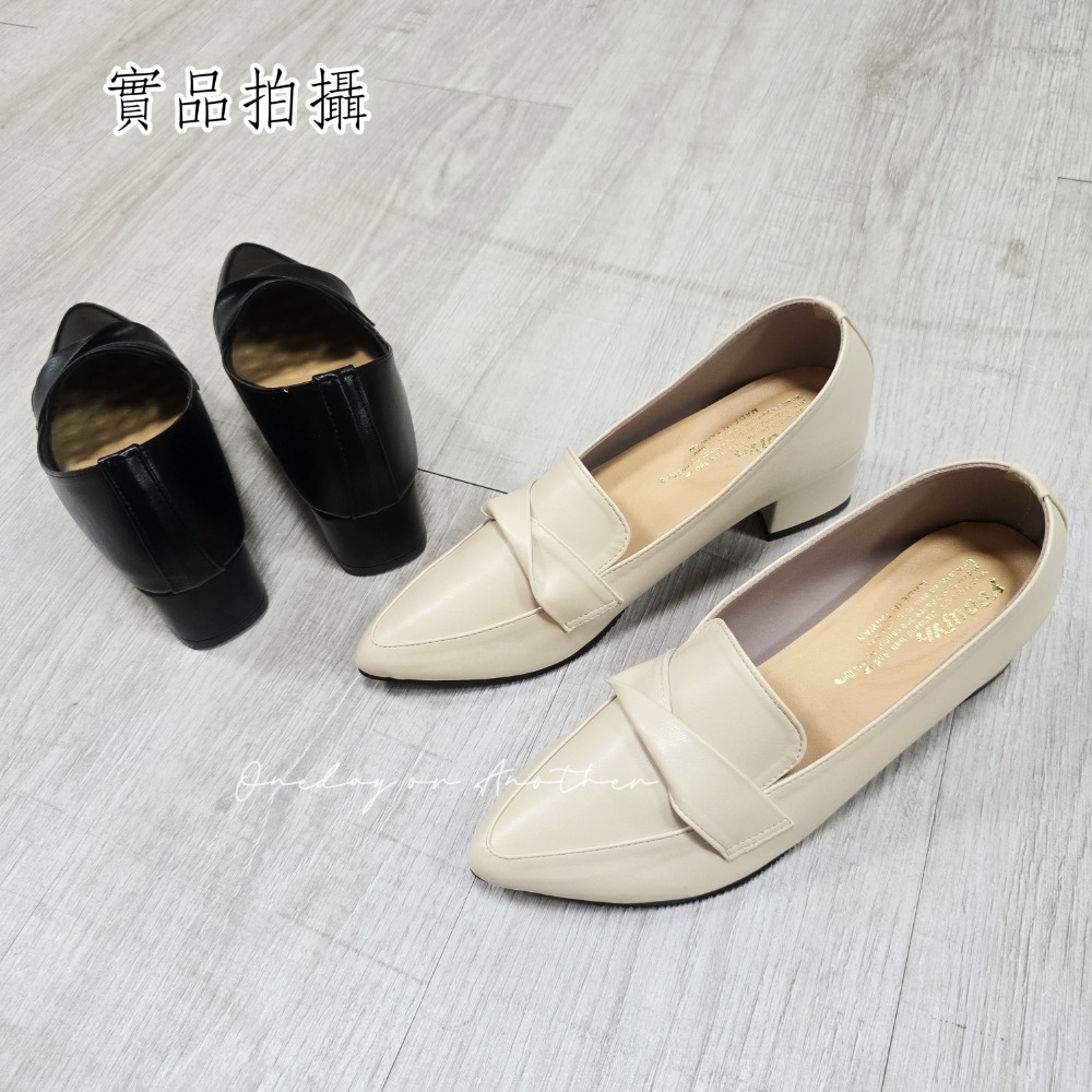 MIT皮革拼接一字帶翻褶尖頭低跟包鞋 軟底低跟尖頭鞋 樂福鞋 包鞋 OL上班鞋 面試鞋 尖頭鞋 低跟鞋 跟鞋 7136-細節圖4