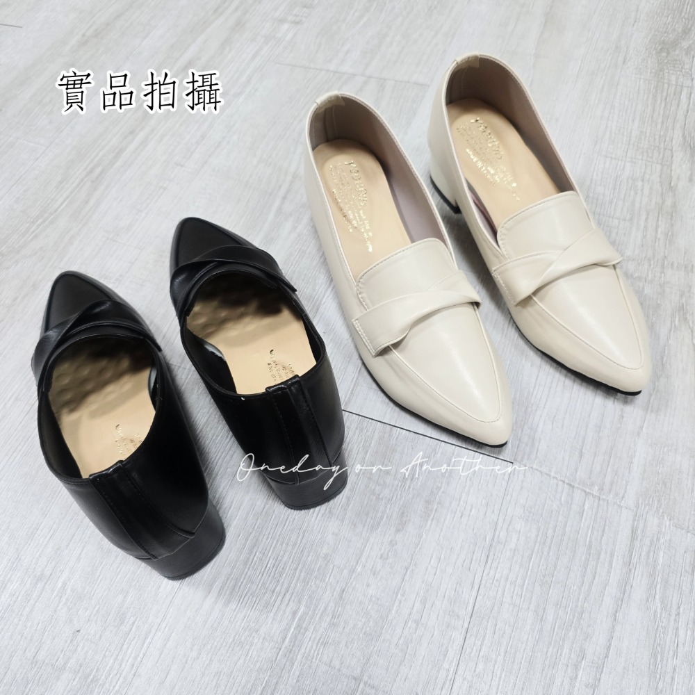 MIT皮革拼接一字帶翻褶尖頭低跟包鞋 軟底低跟尖頭鞋 樂福鞋 包鞋 OL上班鞋 面試鞋 尖頭鞋 低跟鞋 跟鞋 7136-細節圖5