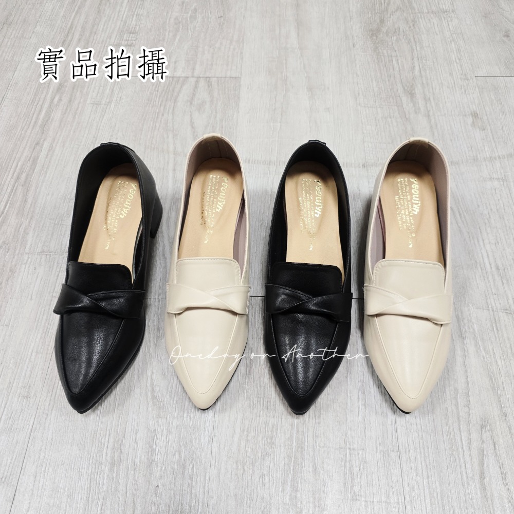 MIT皮革拼接一字帶翻褶尖頭低跟包鞋 軟底低跟尖頭鞋 樂福鞋 包鞋 OL上班鞋 面試鞋 尖頭鞋 低跟鞋 跟鞋 7136-細節圖7