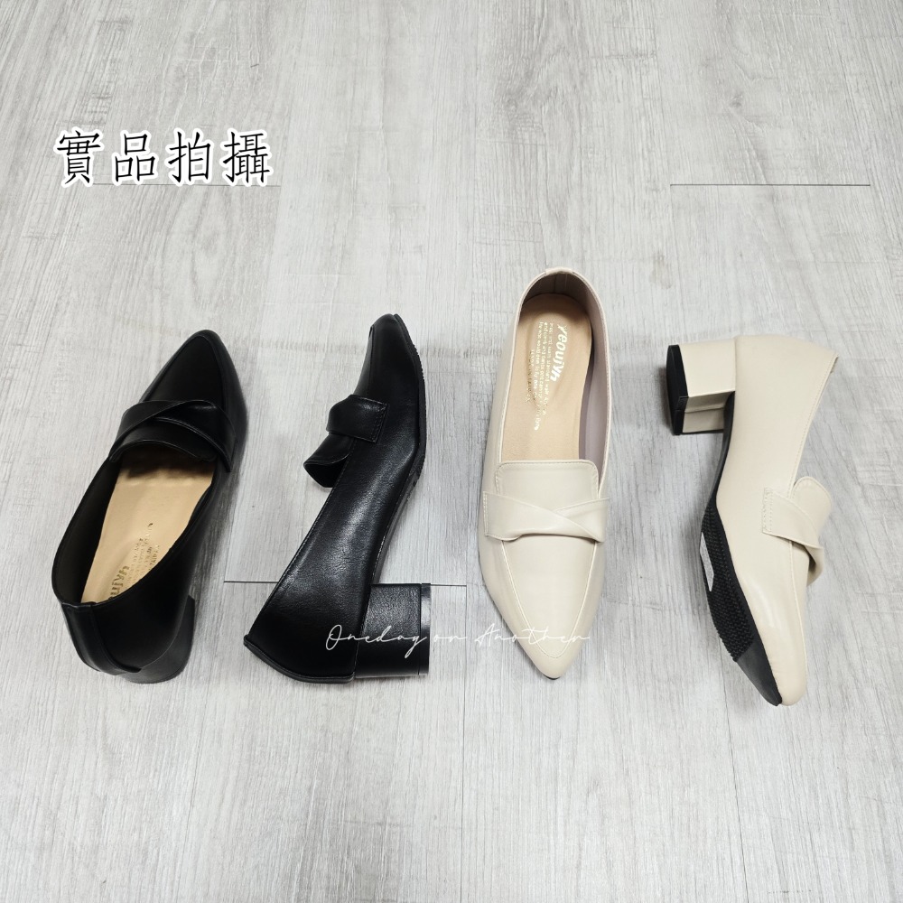 MIT皮革拼接一字帶翻褶尖頭低跟包鞋 軟底低跟尖頭鞋 樂福鞋 包鞋 OL上班鞋 面試鞋 尖頭鞋 低跟鞋 跟鞋 7136-細節圖8