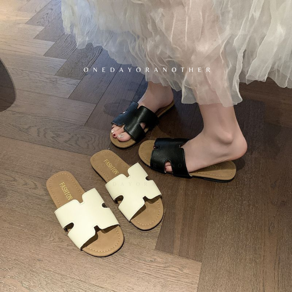 大尺碼36-42 H字大牌感平底拖鞋 經典大牌 一字帶 羅馬鞋 平底涼拖鞋 平底涼鞋 女生涼拖鞋 防滑涼拖鞋 2734-細節圖2