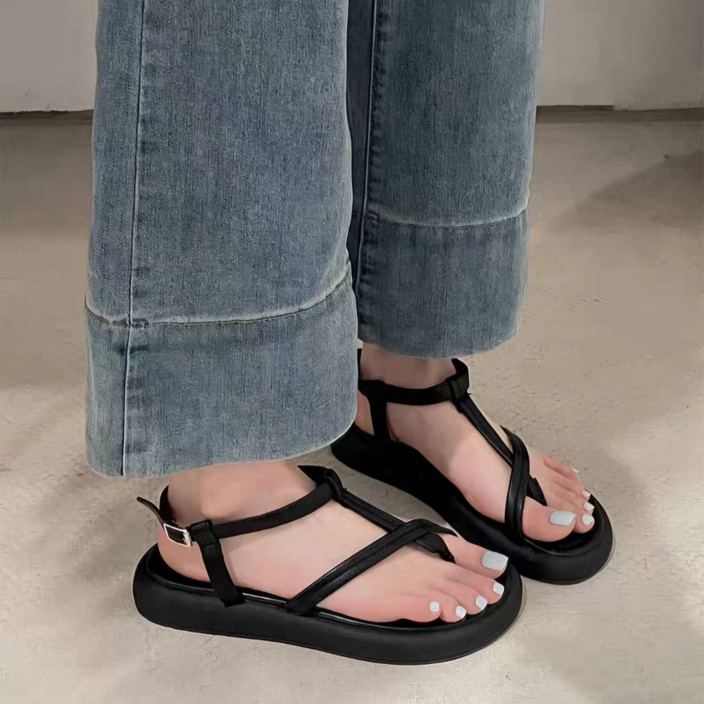 韓國東大門 厚底夾腳涼鞋 羅馬鞋 平底涼拖鞋 女生涼拖鞋 防滑涼拖鞋 舒適拖鞋 防滑橡膠底 海灘拖 輕便拖 517-細節圖3