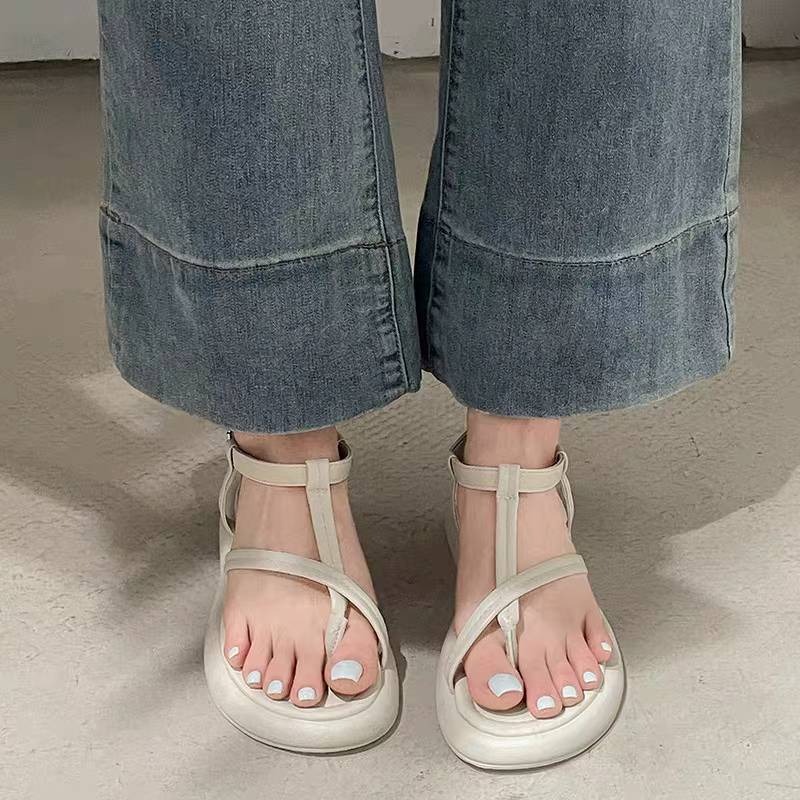 韓國東大門 厚底夾腳涼鞋 羅馬鞋 平底涼拖鞋 女生涼拖鞋 防滑涼拖鞋 舒適拖鞋 防滑橡膠底 海灘拖 輕便拖 517-細節圖4