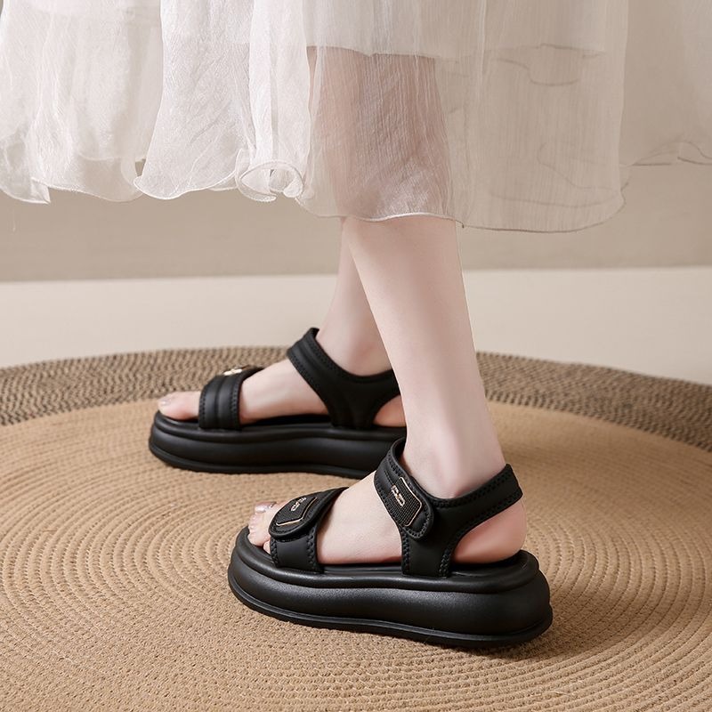 大尺碼42 質感雙帶魔鬼氈厚底涼鞋 雙帶涼鞋 厚底涼鞋 涼拖鞋 輕量涼鞋 魔鬼氈涼鞋 休閒厚底涼鞋 防滑鞋 6225-細節圖3