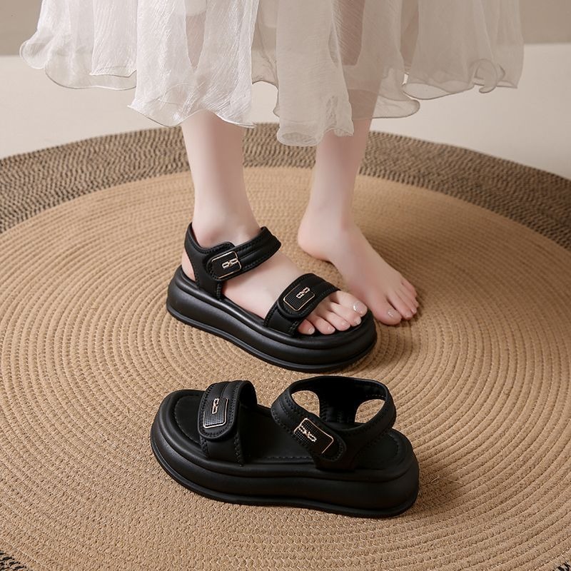 大尺碼42 質感雙帶魔鬼氈厚底涼鞋 雙帶涼鞋 厚底涼鞋 涼拖鞋 輕量涼鞋 魔鬼氈涼鞋 休閒厚底涼鞋 防滑鞋 6225-細節圖4